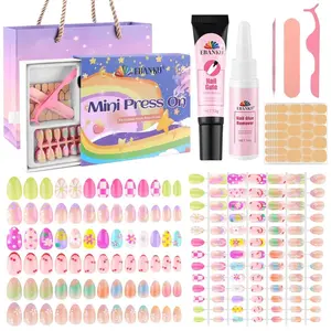 EBANKU Press on Nails for Kids,156、 78、72、24 Pieces Kid Fake Nail Kit Old Colorful Flower Press on Nails sets for girls 8-12 Years with Jelly Nail Adhesives & Nail Builder Glue Christmas