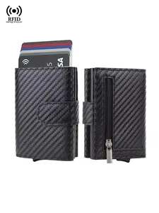 Rfid Carbon Card Holder, Microfiber Leather Wallets, Pop-Up Trifold Design, Aluminum Case & Coin Pocket, Ideal for Men, Father’s Day Gift, Credit Card Holder