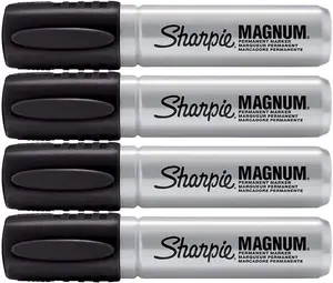 Sharpie Magnum Permanent Marker with Extra-Wide Chisel Tip, Fade & Water-Resistant Quick-Dry Ink, Black, 4 Pack