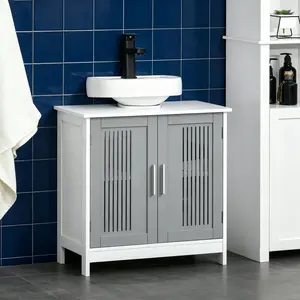 Gray White Bathroom Under Sink Cabinet Vanity Unit with Adjustable Shelf Space Saver