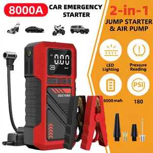 Multifunctional Car Repair Kit, 180 Psi Air Compressor & 8000a Car Starter Power, 12V/24v Battery Booster, Smart Crocodile Clamps