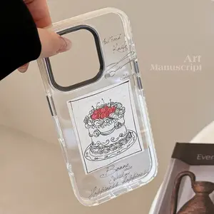 Suitable for iPhone 15 Pro Max 16 Phone Case 14 High-end Hand-painted 13 Transparent 11 Soft French Cake Phone Case
