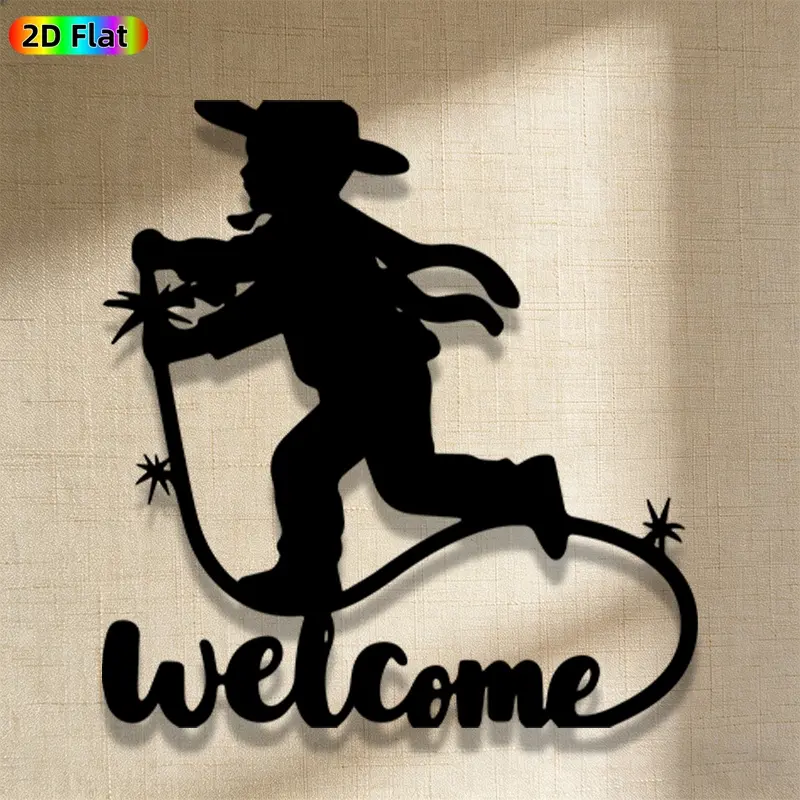 1pc Avant - Garde Cowboy with Lasso Metal Wall Art, Avant - Garde Cowboy with Lasso Statue Mural, Iron Craft, Perfect for Living Room, Lounge, Outdoor Space Decor, Silhouette wall decor, New Year Decor, Ideal Gift for Trend Seekers
