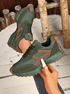 Spring Autumn Colorblock Women's Sport Shoes, Comfortable Breathable Arkan Style, Thick Sole Height Increase, Anti-Slip Pointed Toe Lace-Up