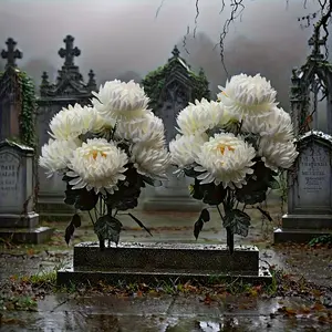 Extra Large Artificial Chrysanthemum Bouquet, 23.62inch Large Flowers for Wedding Decor, Home Decor, Cemetery Funeral Memorial Bouquet, No Maintenance, Fade-Resistant, Suitable for Outdoor Garden, Yard Decor, Party Decor, Flower Bed Decor