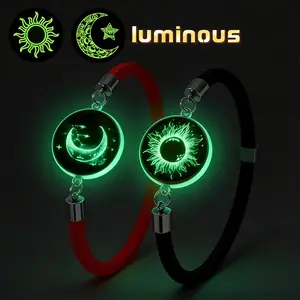 Luminous Sun Moon Glow in The Dark Bracelet Set for Couples Adjustable Braided Rope Woven Bracelets, Glowing Sun Moon Star Charm Bangle, Matching Couple Bracelets for Him Her, Best Friend Friendship Jewelry, Valentines Day Gift, Viral TikTok Trending 2026