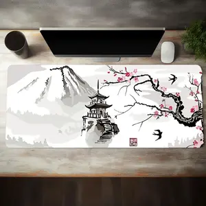 Cherry Blossom Pattern Mouse Pad, Stitched Edges Rectangle Gaming Mouse Pad, Office Desk Keyboard Mat Suitable for Home Office Desk