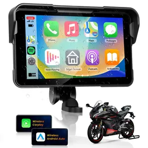 Motorcycle Carplay Screen, Wireless CarPlay & Android Auto for Motorbike, 5 inch IPS Touch Screen Portable Car Stereo for Motorbike Waterproofs, Dual Bluetooth, GPS Navigation, Siri