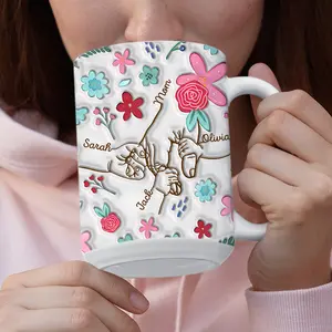 You Hold Our Hands Mug, Also Our Hearts Mug, Custom 3D Inflated Effect Mug, Mothers Day Gift For Mom/Grandma, Custom Add Names Mug