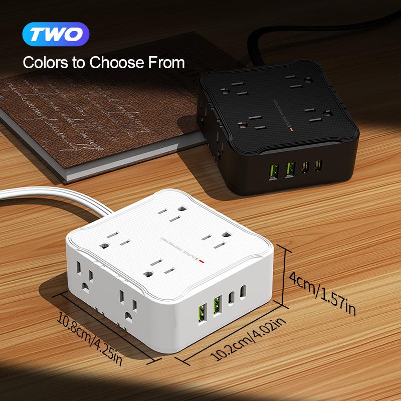 8 AC sockets,6.5FT/10FT/15FT extension cord power board,12-in-1 power board/power socket/power strip, maximum power of 1250.W, 10A, 2 USB 2Type-C, suitable for home, office, travel and computer.