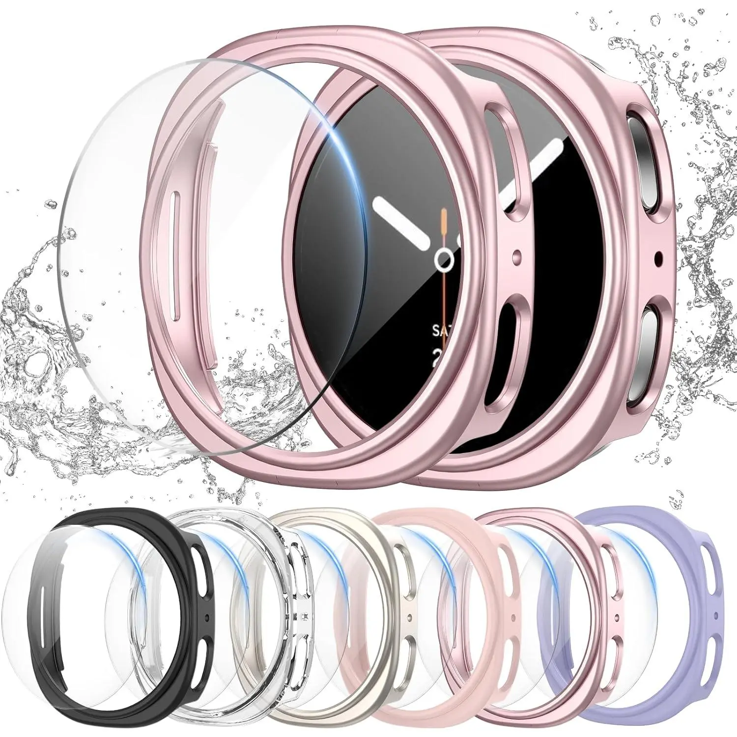 12 Pack Smart Watch Accessories Kit for Galaxy Watch 8 40mm, Colorful Hard PC Cases & HD Anti-Fog Tempered Glass Protectors, Waterproof Bumper Cover