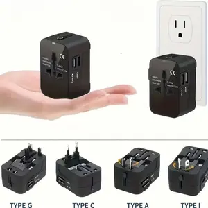 Universal Travel Adapter, Compact Portable Design, 4-in-1 International Charger with Dual USB Ports, for US EU UK AU World Travel