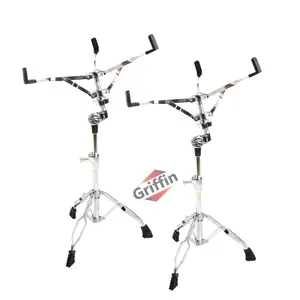 2-PACK Snare Drum Stand by GRIFFIN | Chrome Double Braced, Light Weight Mount for Standard Snares, Tom Drums & Practice Pad | Slip-Proof Gear Tilter & Clamp Style Basket Holder Percussion Hardware Kit