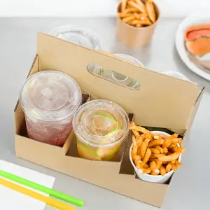 [100 ct] Drink Carrier with Handle , for 6 Cups (12-32 oz), Paperboard