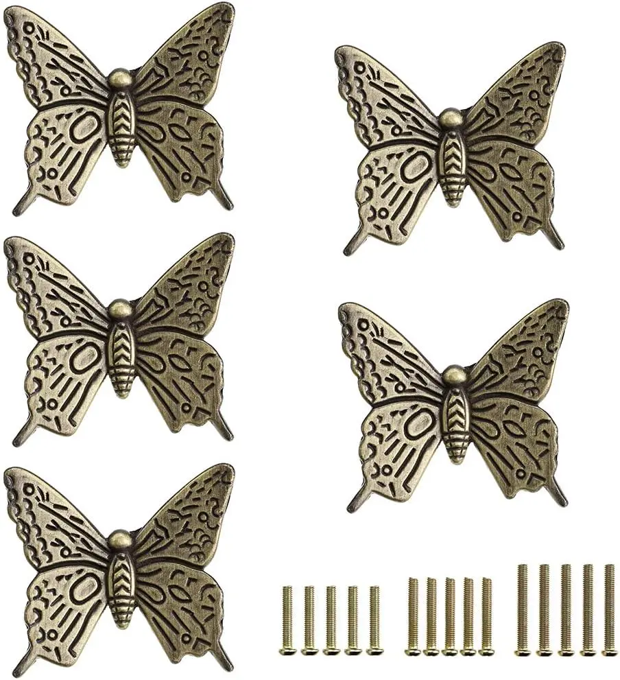 5-Pack Antique Bronze Vinta Butterfly Drawer Knobs & Cabinet Pulls - Modern Room Decor Hardware to Revitalize the Look of Dressers, Cabinets, Closets, Home, House Decor