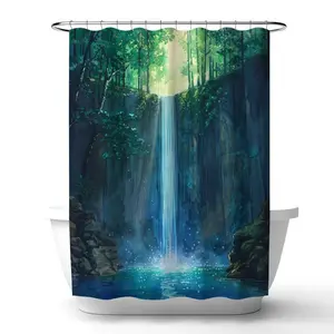 212 MAIN Polyester Multi-Holed Hook Waterfall Shower Curtain, 71x74 in, Green Machine-Washable Conscious Sales C1SC717499J3CD - Elegant Home Bathroom Decor Accent, Green Shower Curtains, Machine-Washable Shower Curtains