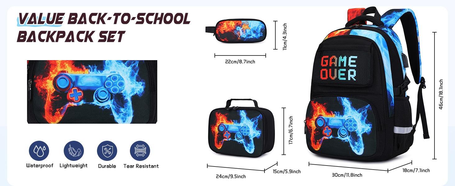 SIMILOVE 18" Multi Function Gamer Backpack with USB Port - Waterproof School Backpack for Kids, Includes Lunch Box & Pencil Case, Childrens Bag for Elementary/Middle School Students SIMILOVE 18" Multi Function Gamer Backpack with USB Port - Waterproof School Backpack for Kids, Includes Lunch Box & Pencil Case, Childrens Bag for Elementary/Middle School Students