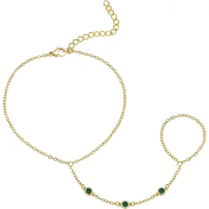 Gold Hand Chain Bracelet for Women Trendy, Dainty 14k Gold Plated Ring Bracelet Hand Chain Finger Ring Slave Cuff Bracelet Cubic Zircon Hand Jewelry for Women Accessories