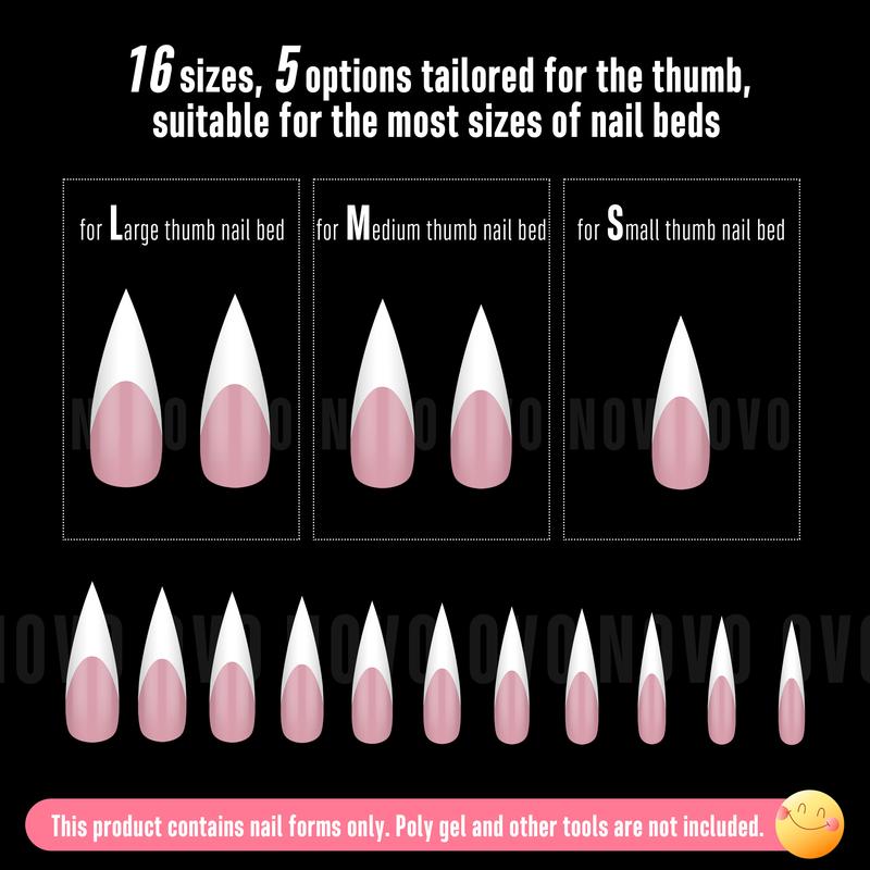 NOVO OVO White French Tip Long XL Sharp Stiletto Nail Tips Press on BERRY PINK,Soft Gel Double Matte Fake Nail Extension, Full Cover False Nails for Acrylic DIY x 16 Sizes 160 pcs【 NO GLUE TOP COAT AND LAMP INCLUDED】