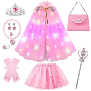 Princess Cape Children's LED Light-Up Shawl Handbag Crown Set Girl's Mesh Sequin Cloak