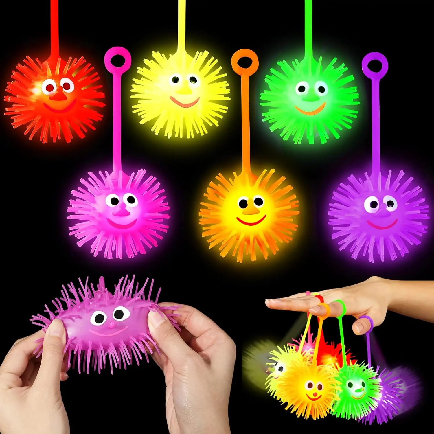 12PCS LED Puffer Balls Bouncy Light Up Ball for Kids 4-12 Toy Stress Ball Flashing Sensory Puffer Toy Glow in The Dark for Classroom Stuffers Prizes Bulk Kid Pinata Fillers End of Year Students Gifts