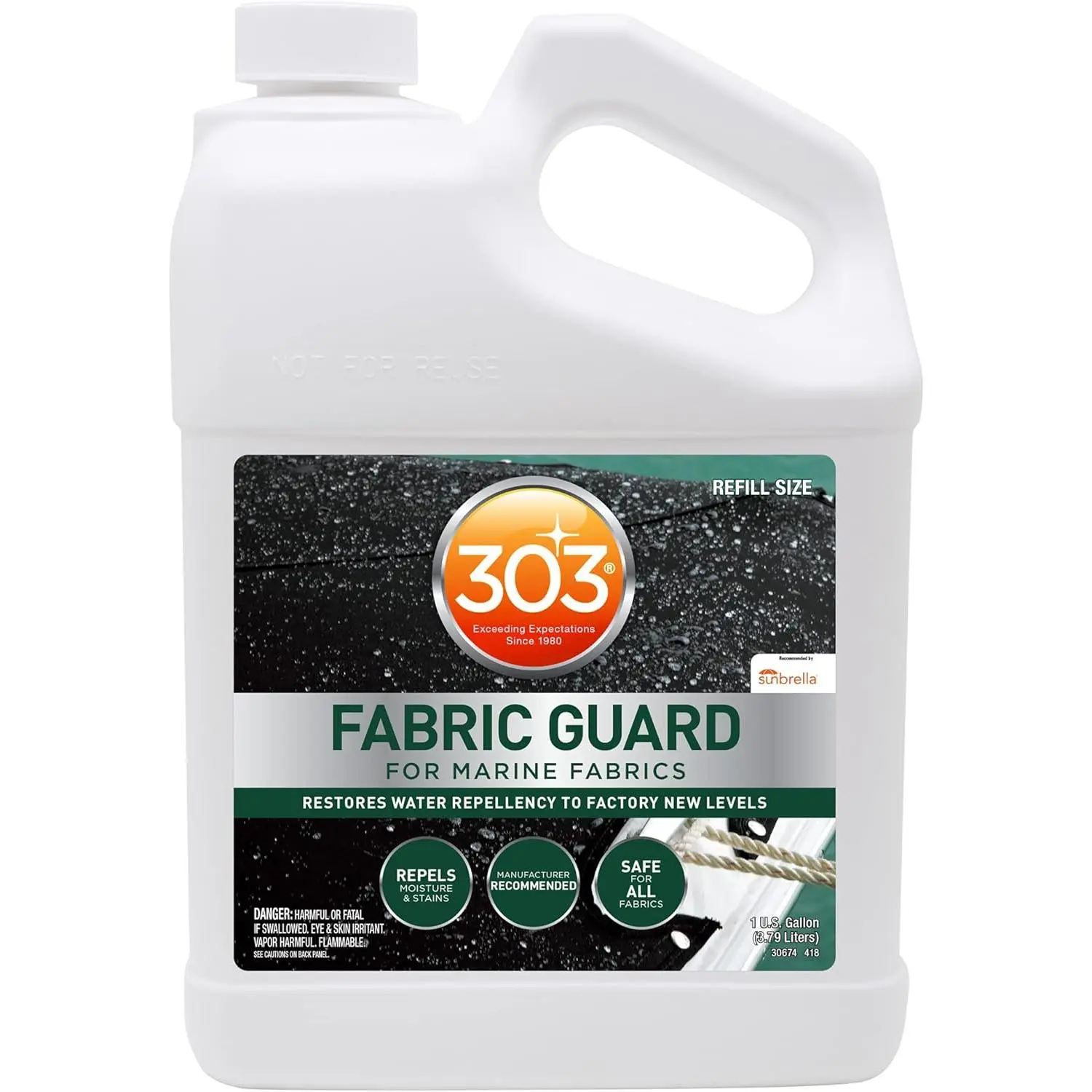 303 Products Marine Fabric Guard – Water Repellent & Stain Shielding Fabric Spray, Safe for All Outdoor Upholstery, Simple & Easy to Use, Protectant Spray for Boats, 1 Gallon