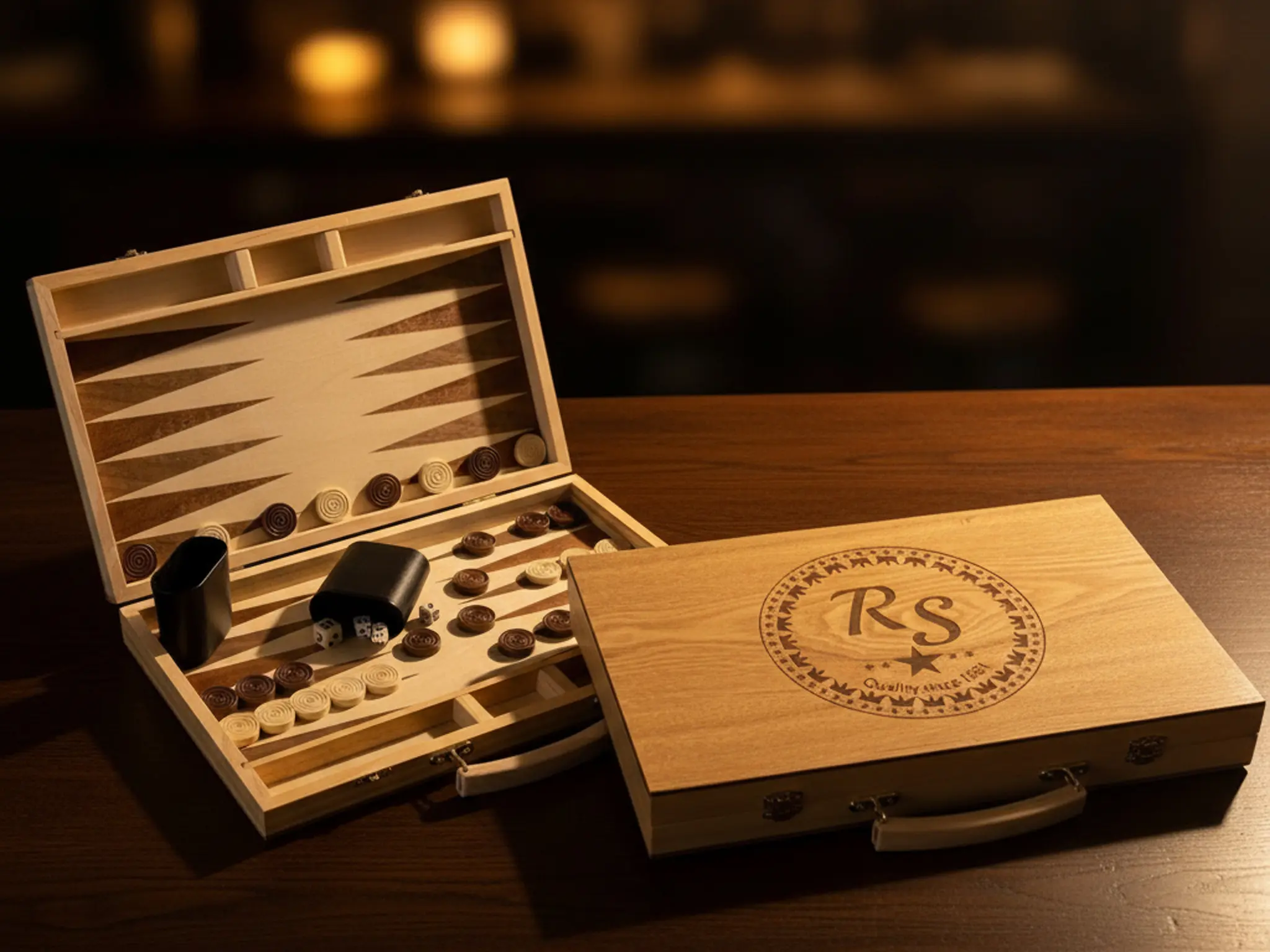 Personalized Wooden Backgammon Set – Custom Engraved Travel Game
