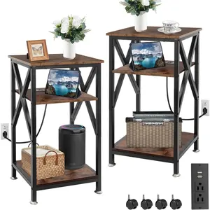 End Table with  Station, End Tables Living Room Set of 2 Farmhouse, 12" D x 16" W x 28" H, 28 inch Tall Side Tables, Rustic  End Tables, Couch Side Tables Set of 2