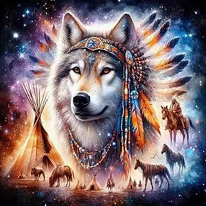 New Arrival DIY 5D Diamond Painting Kit, Indian Wolf Theme Full Drill Mosaic Craft, Handicraft, Home Wall Decor Gift, Small Size