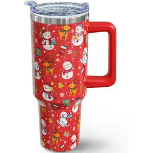 Christmas Tumbler 40 oz Xmas Tumblers with Handle and Straw Red Snowman Stainless Steel Insulated Coffee Cups Mugs Holiday Gifts Stuff Decor for Women Girls
