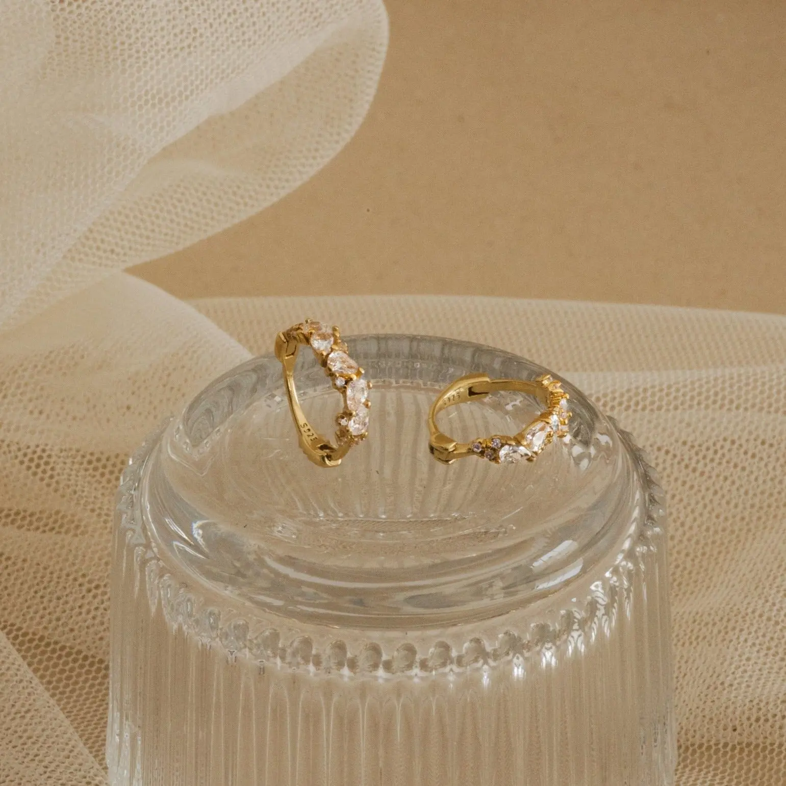 Sprinkle Diamond Huggies by Caitlyn Minimalist - Dainty Teardrop Crystal Hoop Earrings in Gold - Elegant Wedding Jewelry - Gift for Her