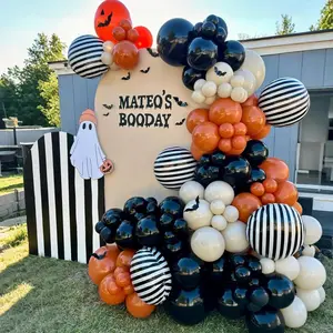 Fall Balloon Garland Arch Kit,141pcs Burnt Orange Black Sand White Balloons for Fall Baby Shower Birthday Indoor Outdoor Party Decorations