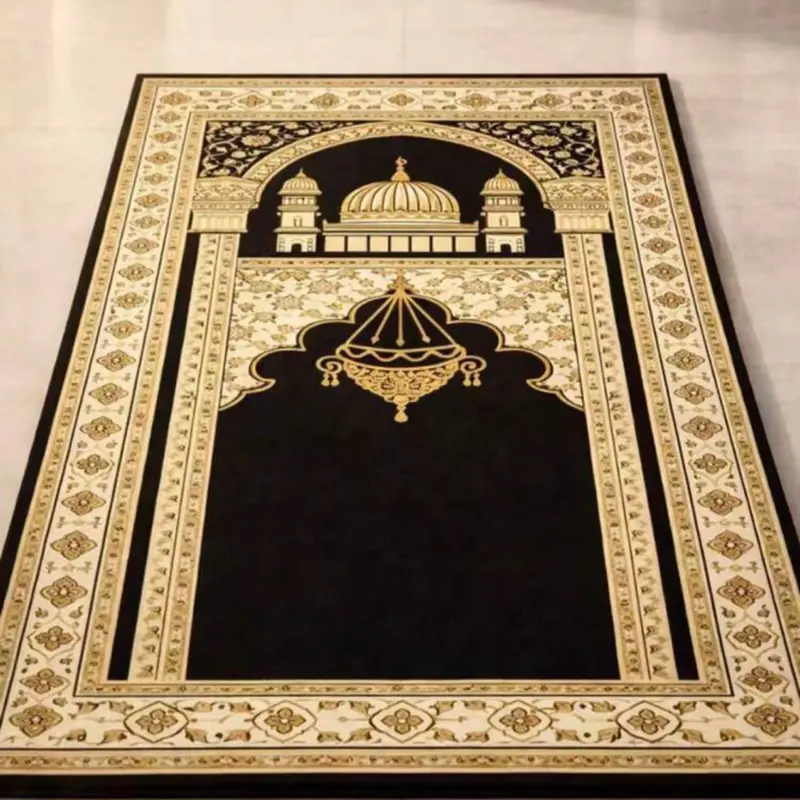 Best-Selling Elegant Portable Prayer Mat - 1pc, 43*30 Inch Foldable Kneeling Pad, Black & Gold Exquisite Pattern, Suitable For Indoor & Outdoor Use, Soft & Easy To Clean, Perfect Choice For Religious Places And Home Worship Activities