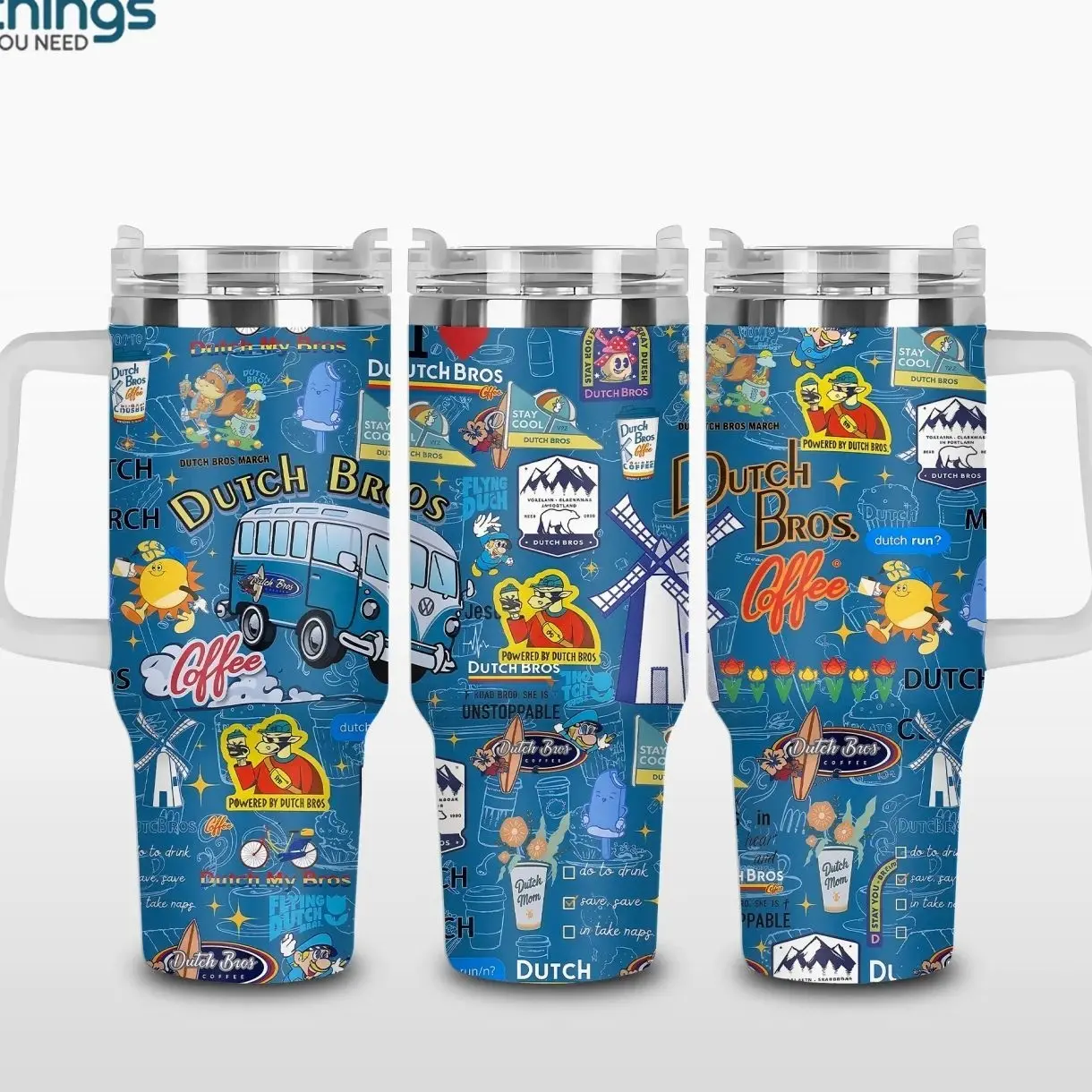 Dutch Bros Coffee Aesthetic Tumbler 40oz & 20oz, Insulated Stainless Steel Travel Mug with Handle & Lid, Double Wall Vacuum Cup, Iced Coffee Lover Cup, Drive Thru Coffee Vibe, Cute Coffee Merch Gift for Dutch Bros Fans, Reusable Water Bottle Daily Use