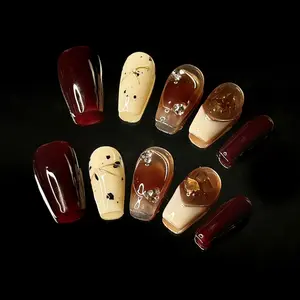 M004, Medium Length Crazy Bee Press-on Nails, Handmade by Nail technicians , Acrylic, Nail Art, Nail Care, Manicure, Daily