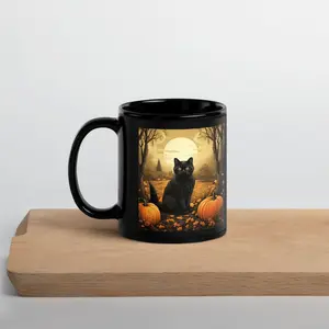 Black Cat Pumpkin Mug  Spooky Halloween Mug  Mugs Black Cat and Pumpkins  Black Coffee Mug