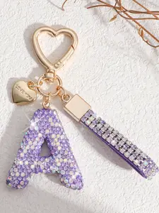 Fashion Soft Clay Rhinestone Letter Keychain Heart Pendant, Women's Bag Accessory Car Key Chain Gift for Mom Friends