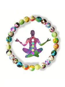 Bohemian Natural Stone Bracelet for Women, Dopamine Seven Chakra Yoga Synthetic Turquoise Beaded Necklace, Casual Daily Wear, Healing Crystal Bracelet