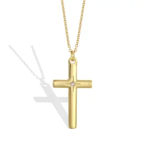Gold Cross Necklace for Women with Diamond , Dainty Gold Diamond Accent Cross Pendant Jewelry Religious Blessing Gift for Mom, Wife