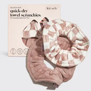 Microfiber Quick-Dry Towel Scrunchies 2pc - Terracotta Checker Microfiber Quick-Dry Towel Scrunchies 2pc - Terracotta Checker
