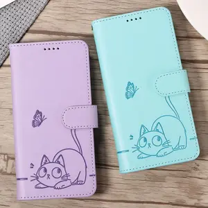 Cute Cat Phone Case for Funda Xiaomi Redmi Note 14 13 12 11 10 Pro Plus 5G 9 8 12S 11S 10S 9S 8T Cases Leather Wallet Flip Cover