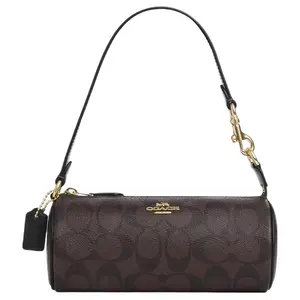 Coach Nolita 20 Small Top-Handle Crossbody Bag for Women, Classic Logo Hardware, Minimalist Style, Dark Khaki Monogram Faux Leather