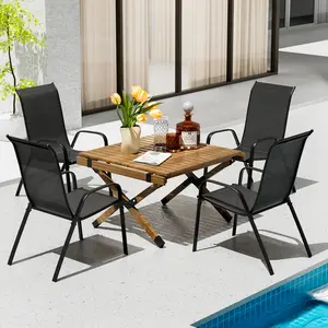Arlopu Patio Chairs Set of 4, Stackable Textilene Outdoor Dining Furniture for All Weather, with 17.7″ Wide Seat & Metal Frame, for Garden, Backyard, Deck, Restaurant, Poolside