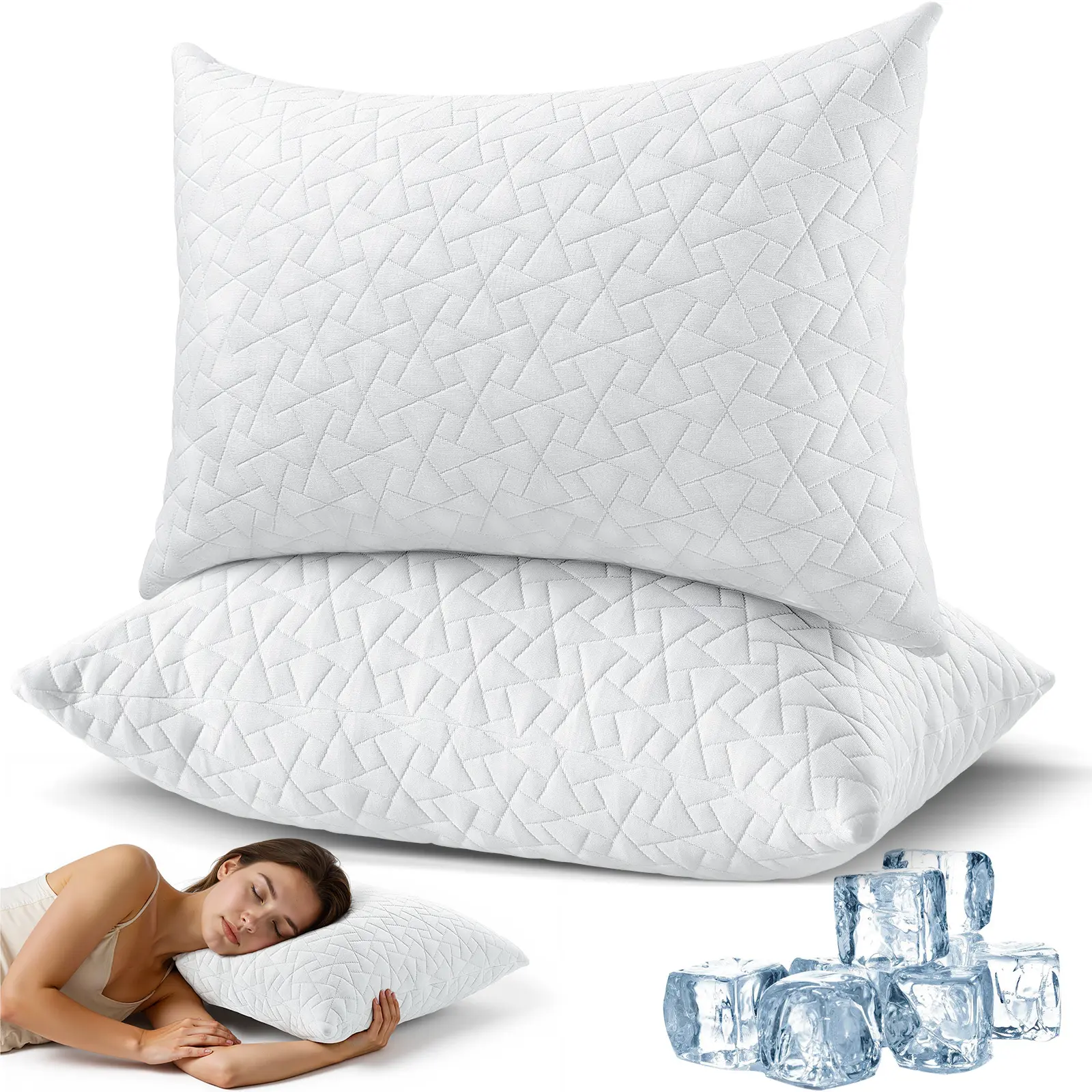 Benazcap 2-Piece Hotel Cervical Memory Foam Pillow Set - Plain Surface, Contoured, 51x76cm, 5.5in Adjustable Height, 1-Piece Cooling Design, Removable Washable Soft Cover, All Sleep Positions Support, Home Bedroom & Travel Use, Two Piece Set
