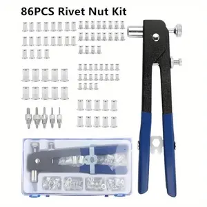 86-Piece Rivet Nut Tool Set with M3/M4/M5/M6/M8 Threaded Rivet Nuts and Rivets, Portable and Complete Assembly Kit for DIY Projects
