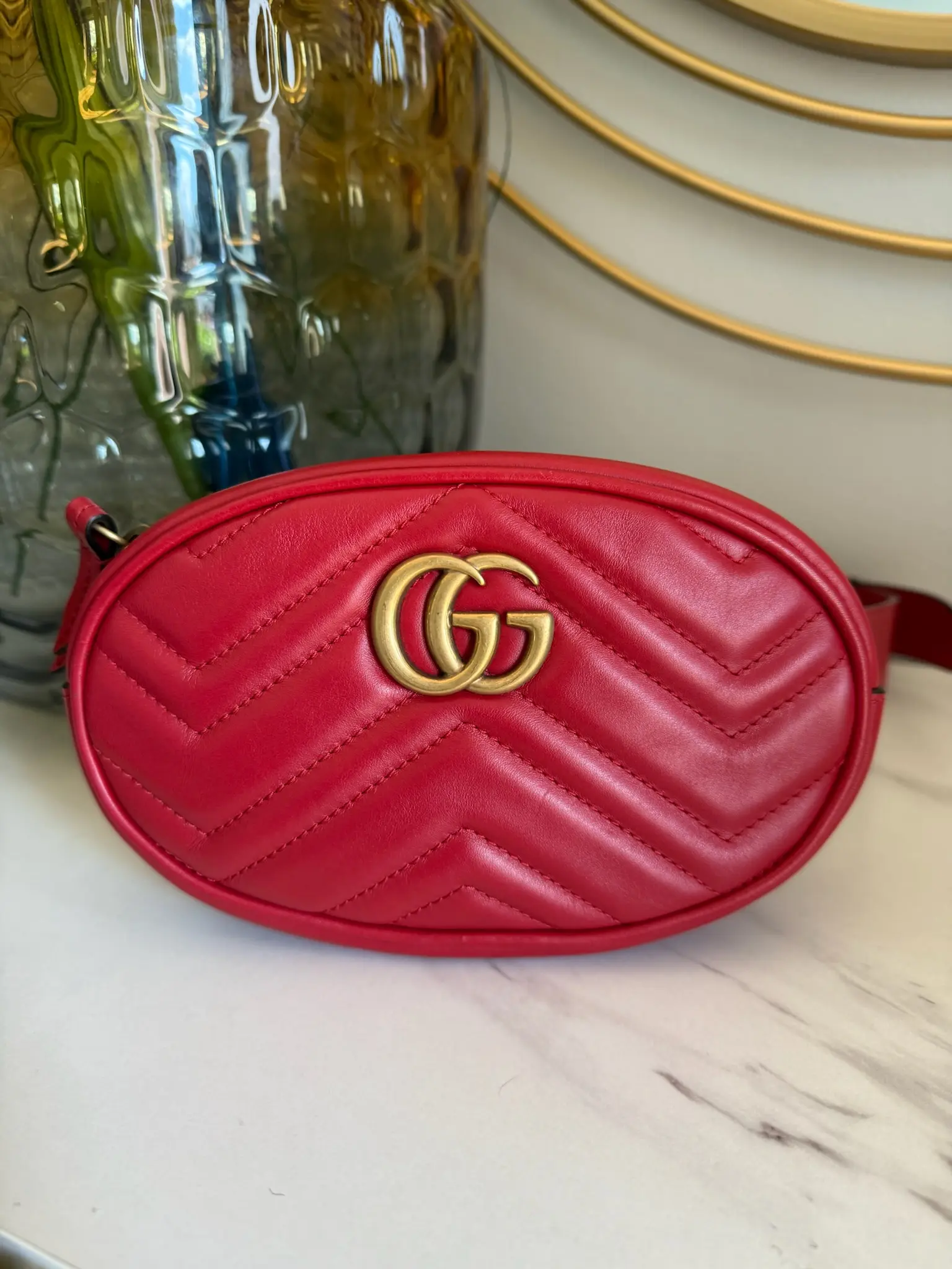 Pre-owned GUCCI Leather Belt Bags GG Marmont Belt Bag Red  display picture 3