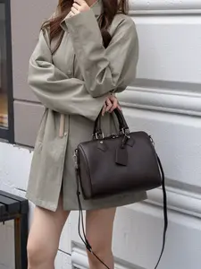 Women's Crossbody Bag, Genuine Leather First-Layer Cowhide, Leather Satchel, Boston Barrel Handheld Handbag, Large Capacity Zipper Compartment, Shopping Fashion, Stylish Versatile Bag, Elegant Bags