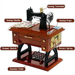 Vintage Mini Sewing Machine Box, European Retro Classical Treadle Sewing Machine Table Desk Mechanical Clockwork Box for Home Birthday Gift Vintage Mini Sewing Machine Box, European Retro Classical Treadle Sewing Machine Table Desk Mechanical Clockwork Box for Home Birthday Gift