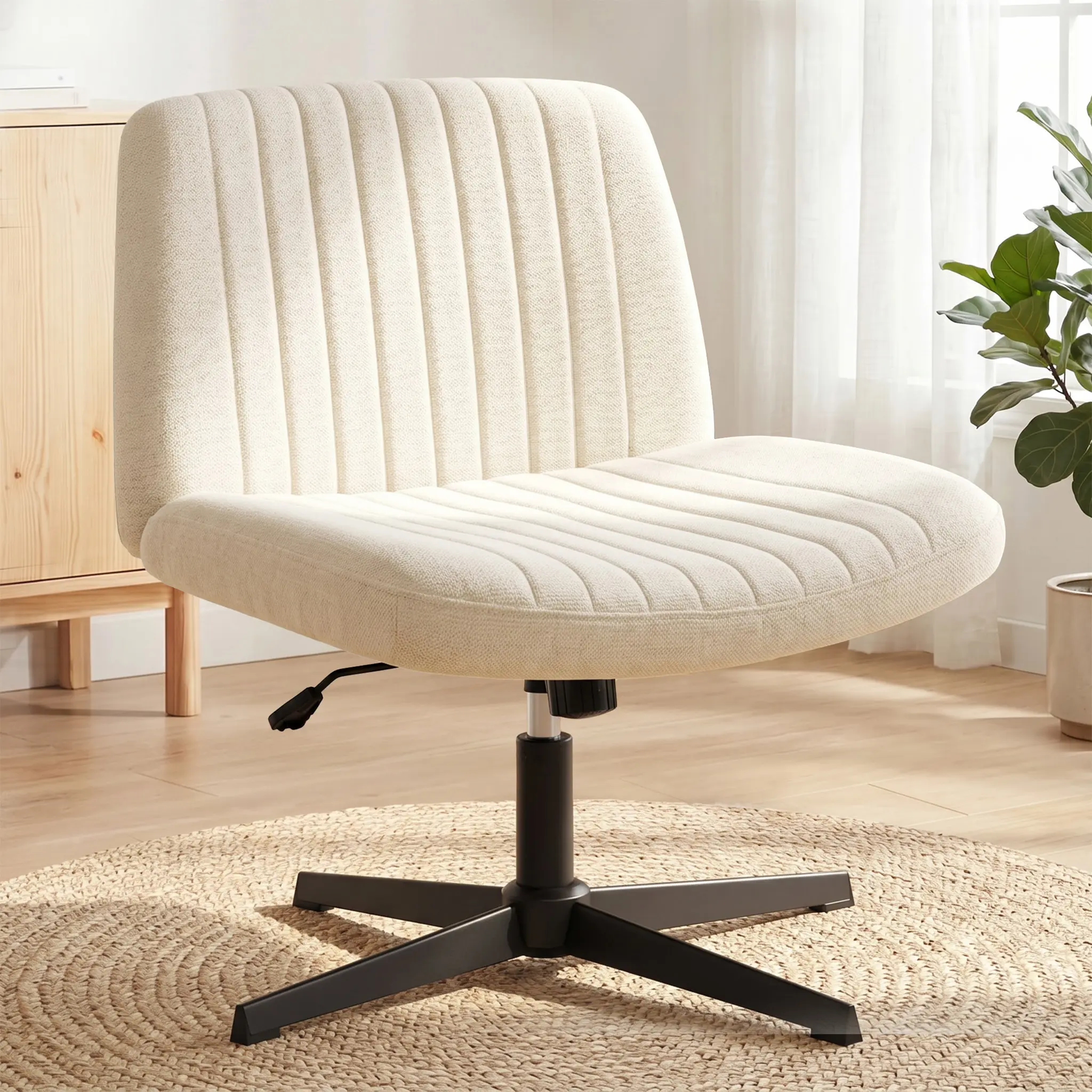 NEO CHAIR Criss Cross Legged Armless Desk Chair No Wheels Modern Ergonomic Vanity Fabric Wide Computer Gaming Chairs for Home Office