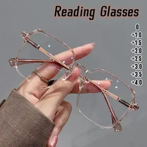 Trendy Fashionable Reading Glasses Women Anti Blue Light Presbyopia Eyewear High-definition Unisex Transparent Frame Eyeglasses Tea